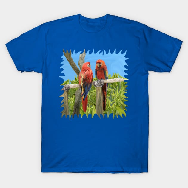 Scarlet Macaw Parrots Perching T-Shirt by distortionart